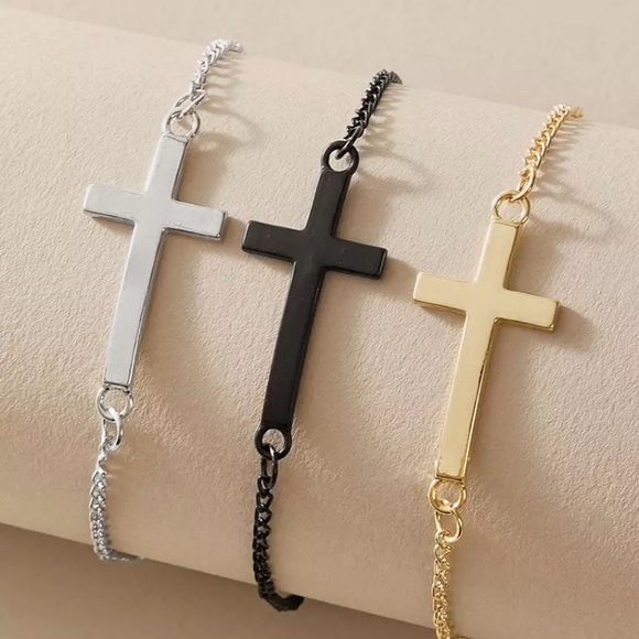 ⚜️[𝟯/$𝟭𝟴]⚜️Big Cross Silver Simple Bracelet NEW - Picture 6 of 9